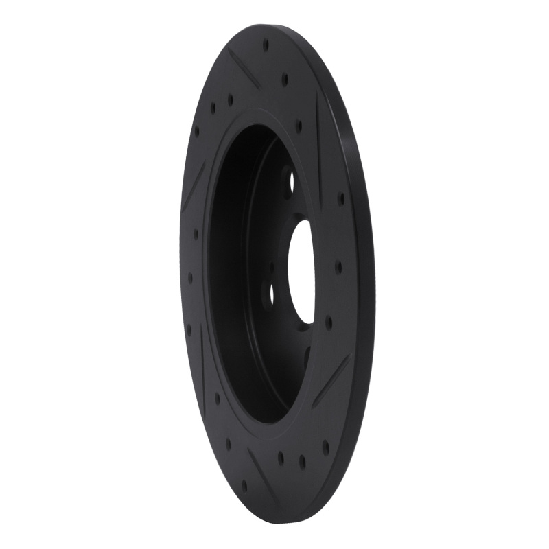 Toyota Yaris Brake Rotor (1) - Rear Left - R1 Concepts - Drilled & Slotted - Black - `12-`18